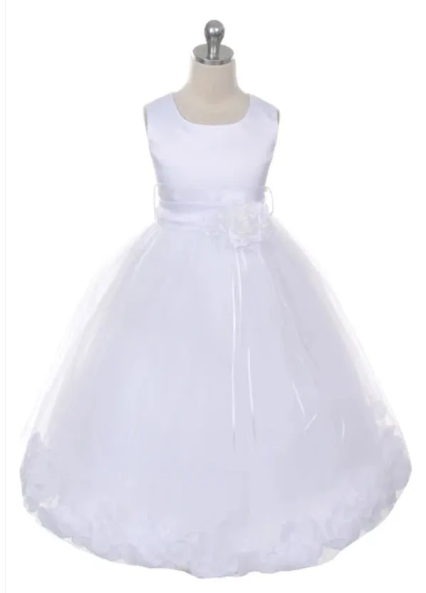 160B White Satin Flower Petal Girl Dress (1 of 2 selections)