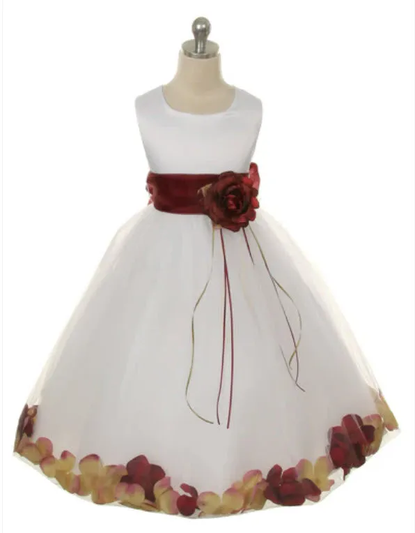 160B White Satin Flower Petal Girl Dress (1 of 2 selections)