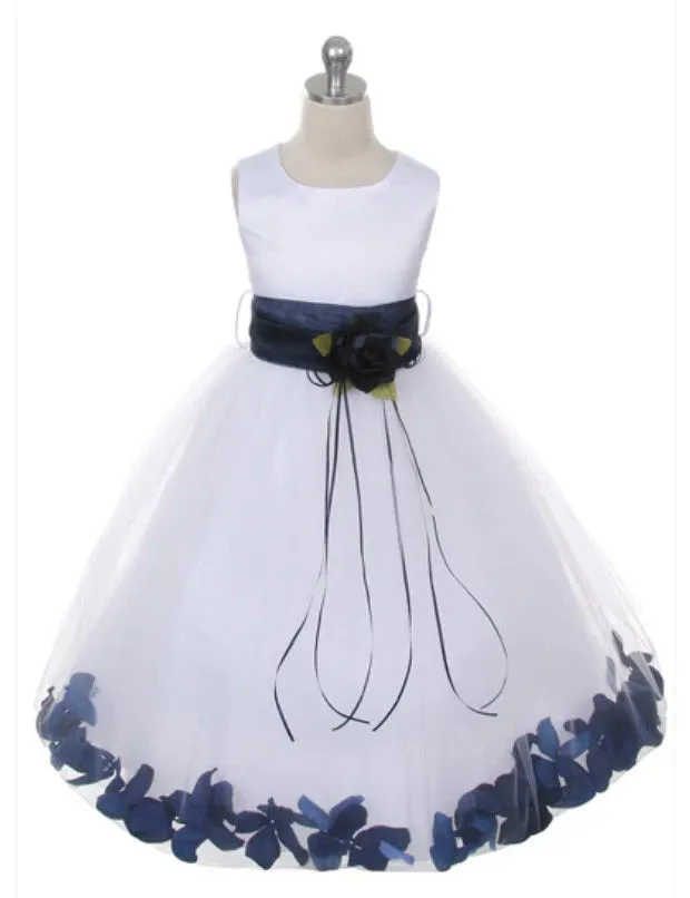 160B White Satin Flower Petal Girl Dress (1 of 2 selections)