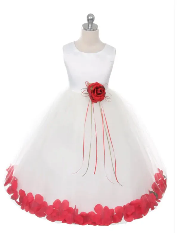 160B White Satin Flower Petal Girl Dress (1 of 2 selections)