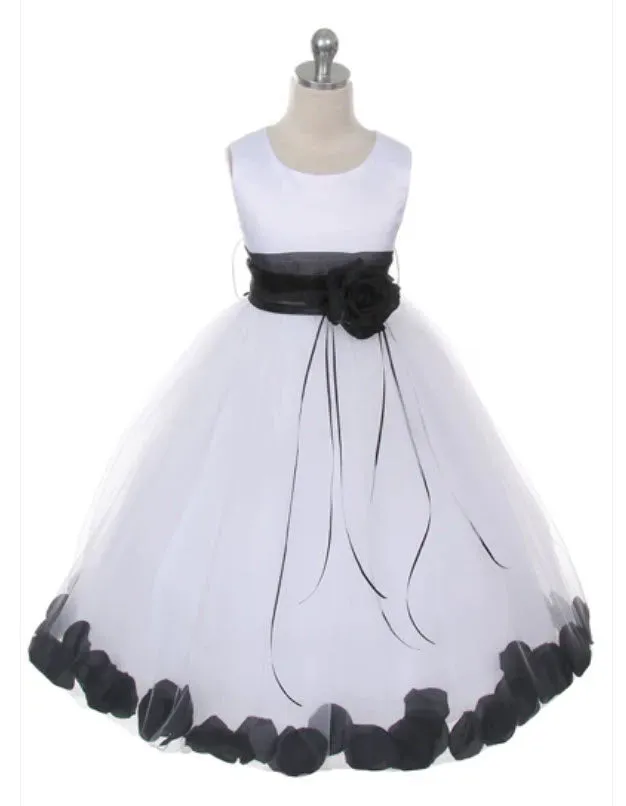 160B White Satin Flower Petal Girl Dress (1 of 2 selections)
