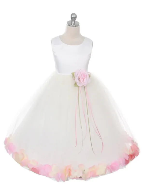 160B White Satin Flower Petal Girl Dress (1 of 2 selections)