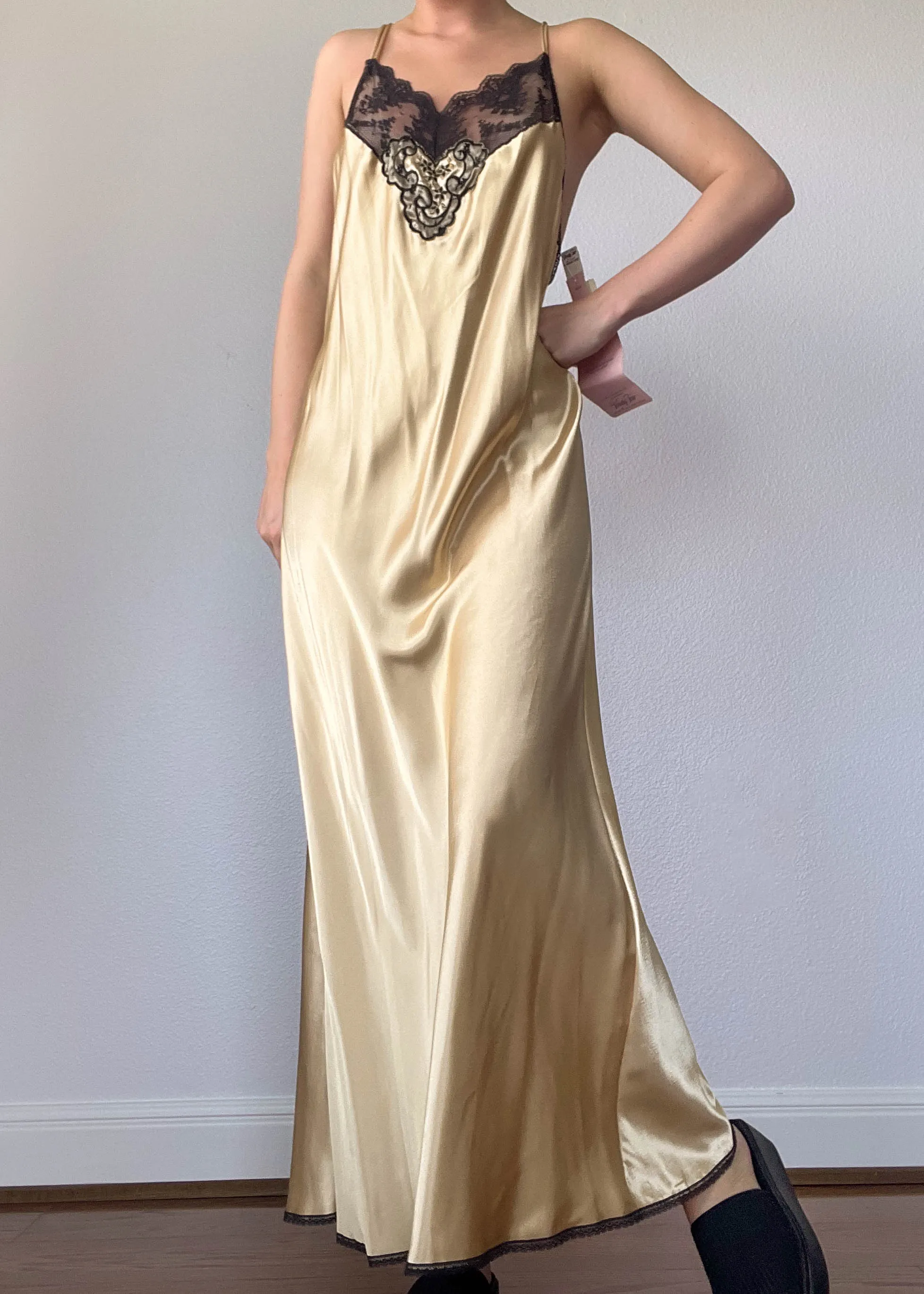 80's Gold & Black Maxi Slip (M)