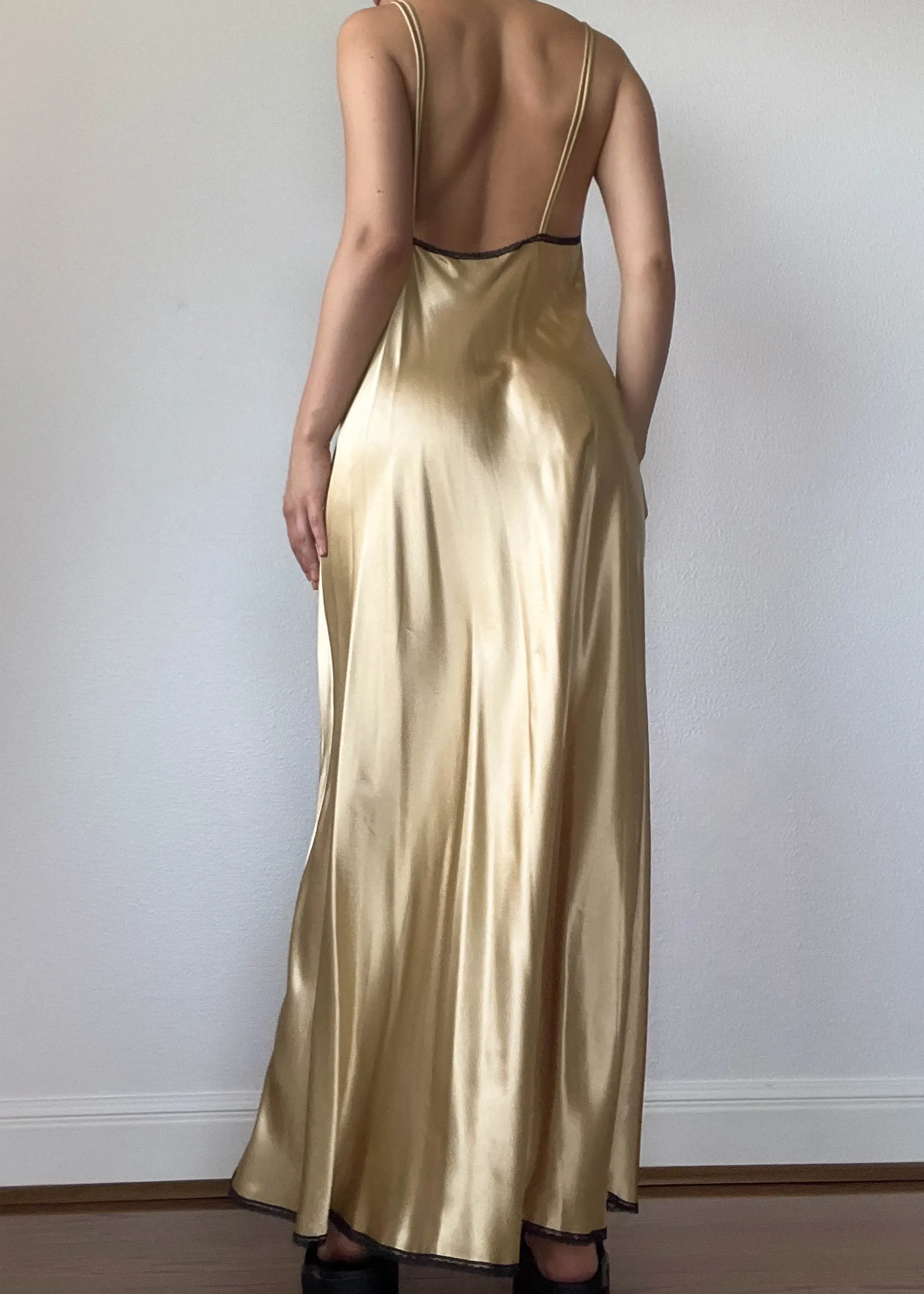 80's Gold & Black Maxi Slip (M)