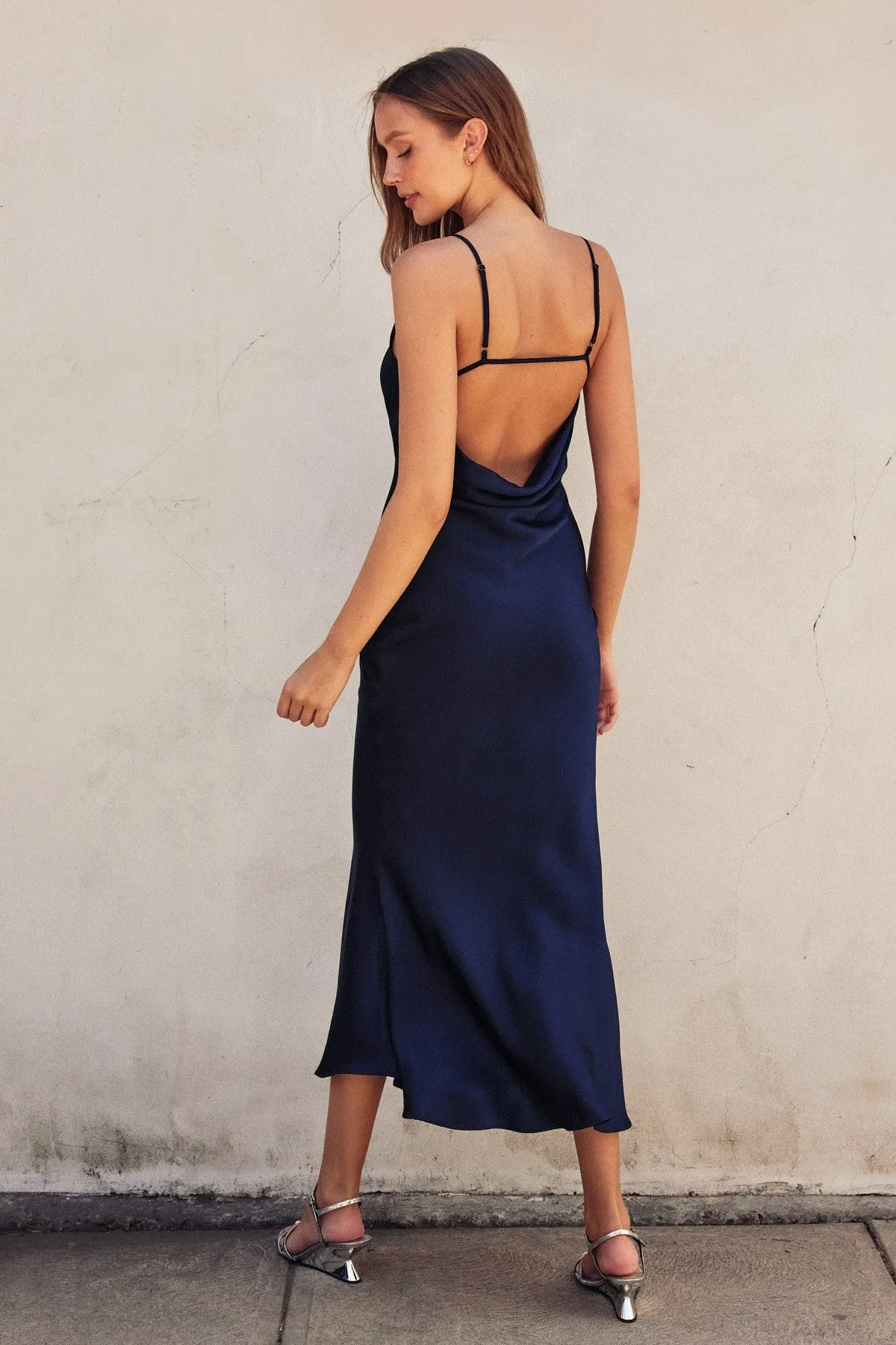 90’S Minimal Slip Dress in Dark Navy
