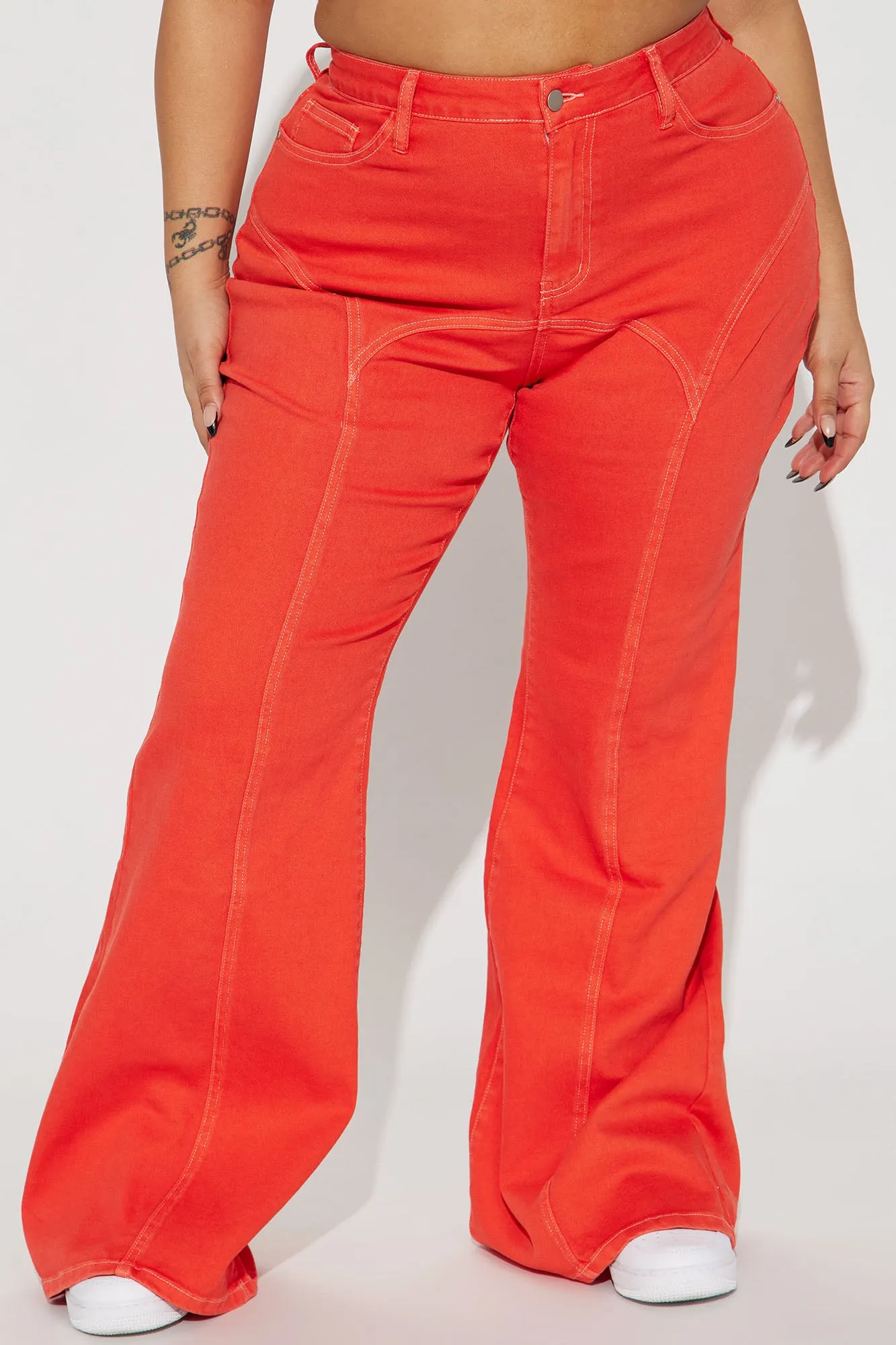 All Fired Up Mid Rise Flare Jean - Orange