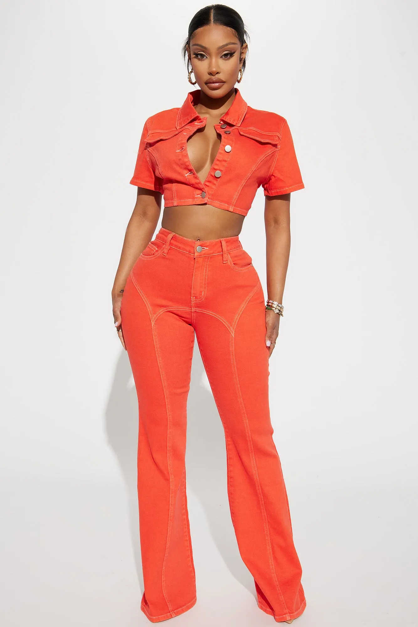 All Fired Up Mid Rise Flare Jean - Orange