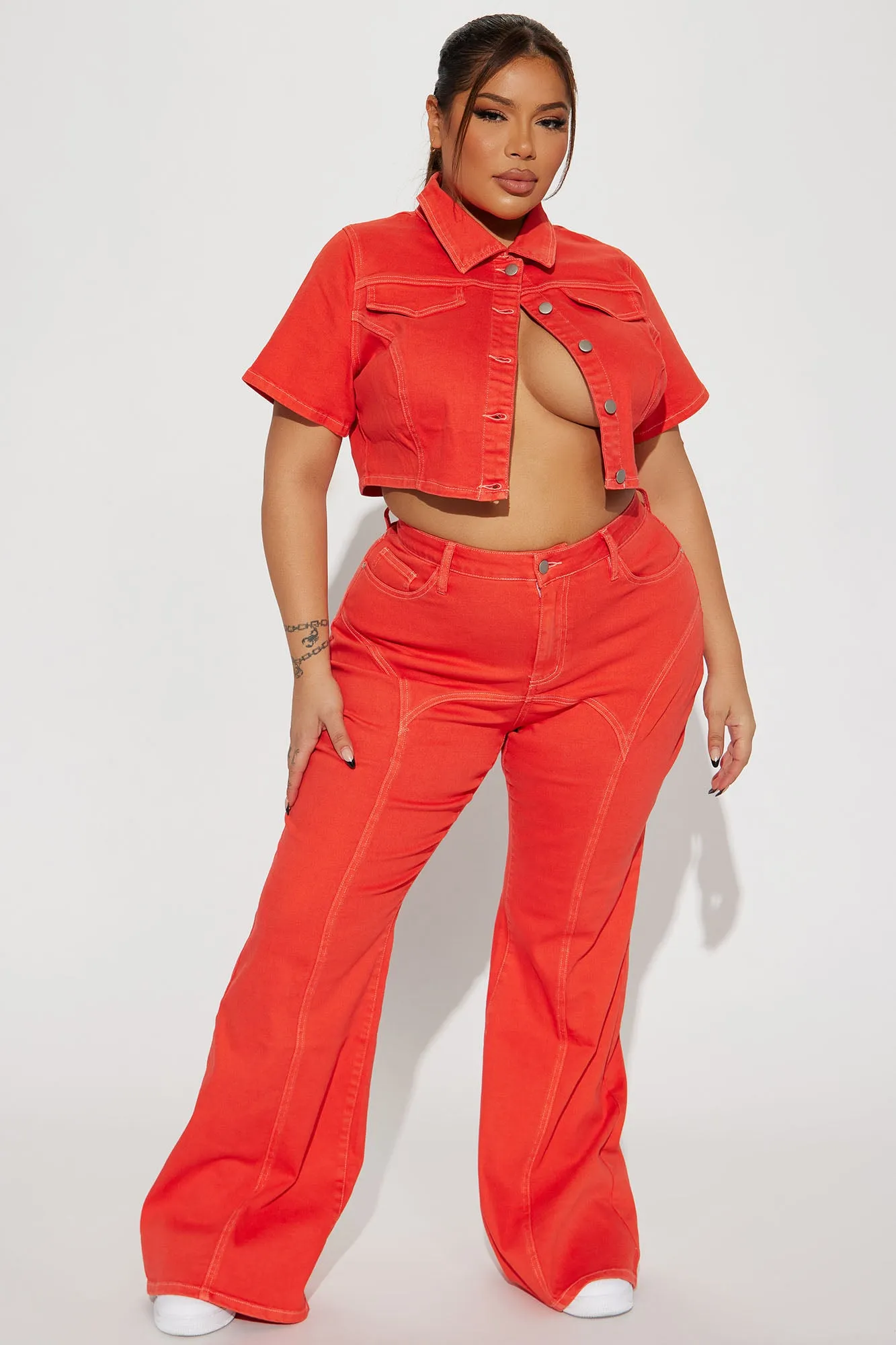 All Fired Up Mid Rise Flare Jean - Orange