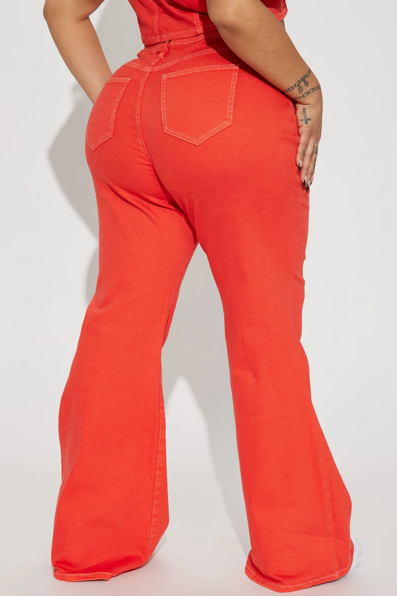 All Fired Up Mid Rise Flare Jean - Orange