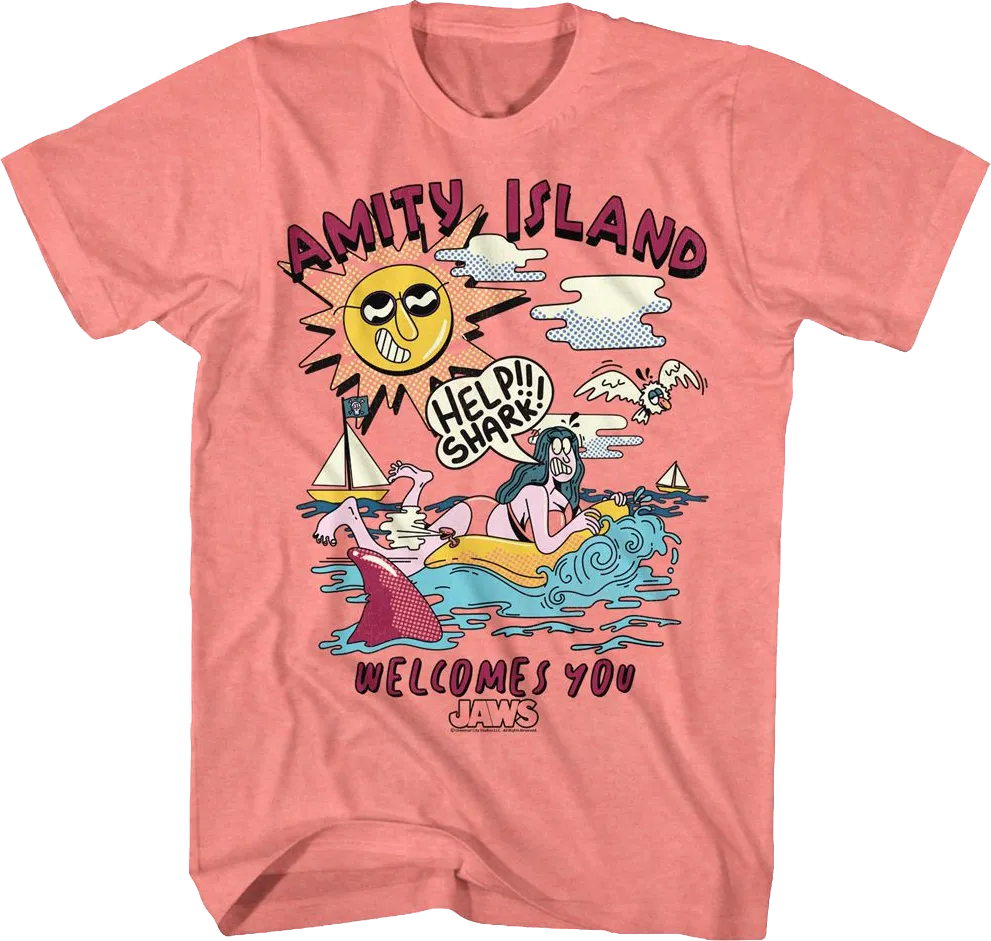 Amity Island Welcomes You Illustration Jaws T-Shirt