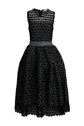 Black and White Floral Lace Midi Dress