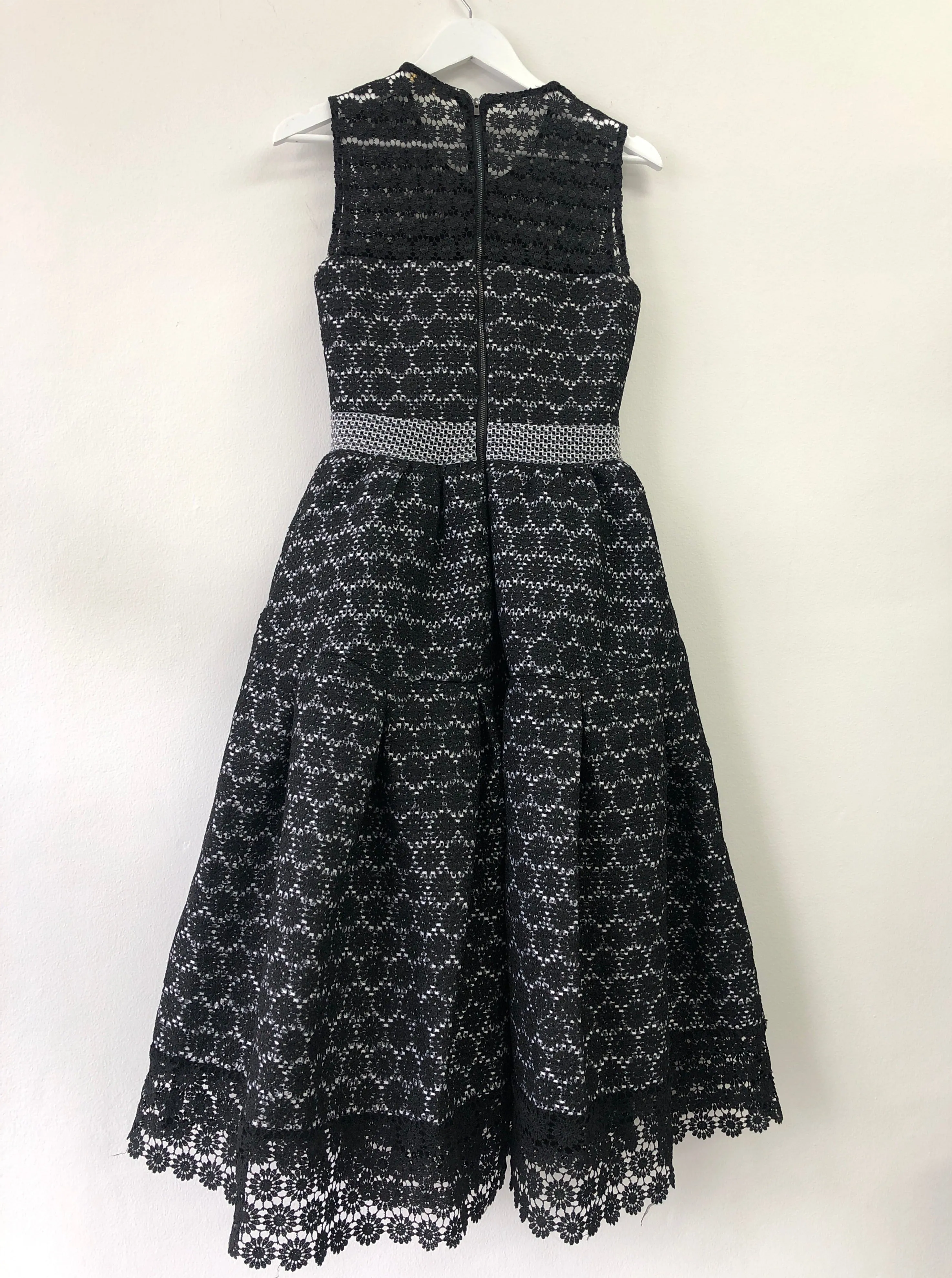 Black and White Floral Lace Midi Dress
