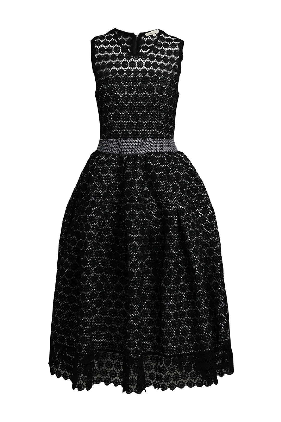 Black and White Floral Lace Midi Dress