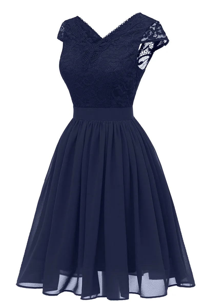 Burgundy V-neck Lace Homecoming Prom Dress