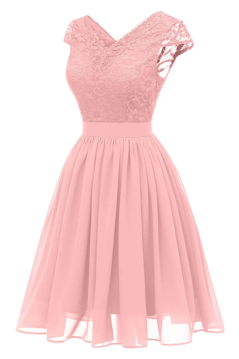 Burgundy V-neck Lace Homecoming Prom Dress