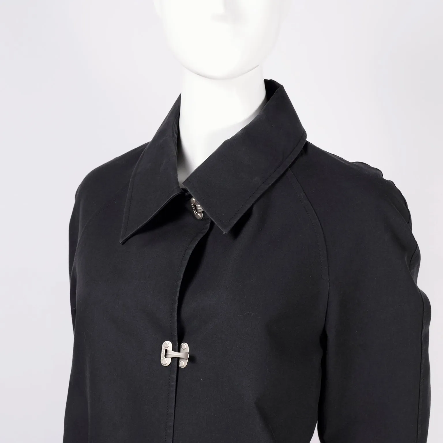 Celine Black Raincoat With Metal Toggle Buckles & Pockets Size 40