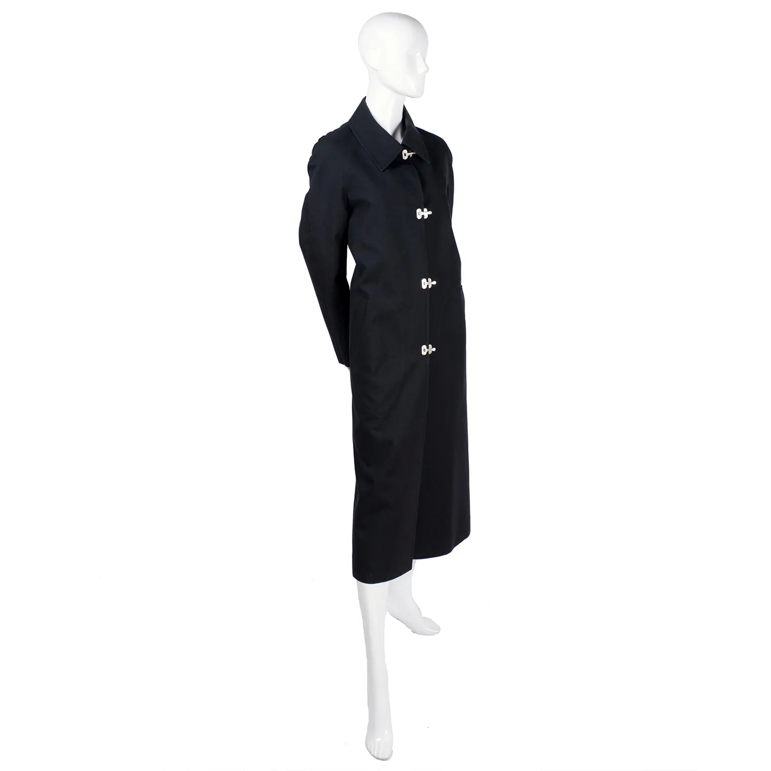 Celine Black Raincoat With Metal Toggle Buckles & Pockets Size 40