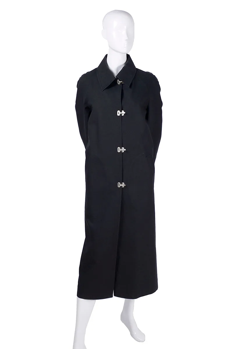 Celine Black Raincoat With Metal Toggle Buckles & Pockets Size 40