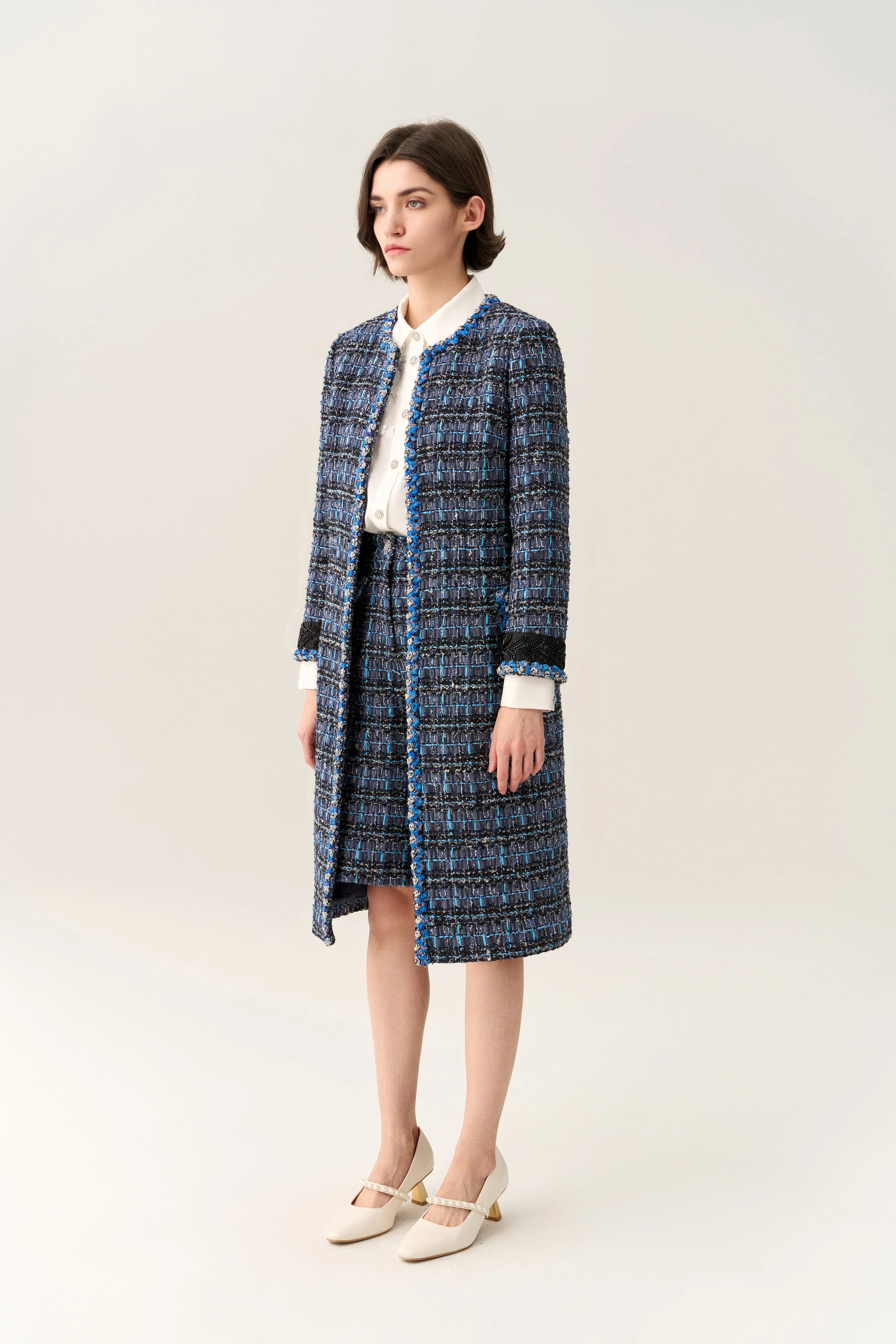 Checker Tweed Maxi Coat