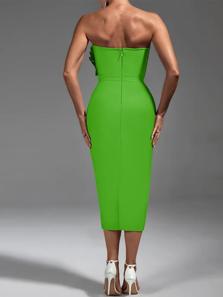 Chic Green Backless Midi Party Dress
