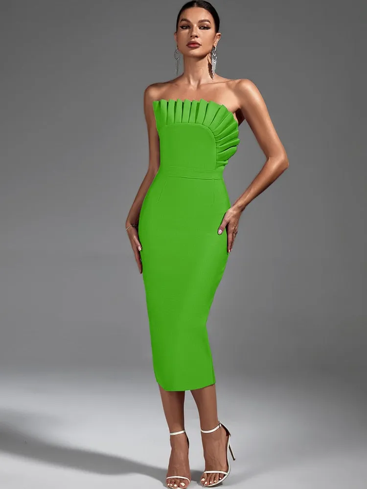 Chic Green Backless Midi Party Dress