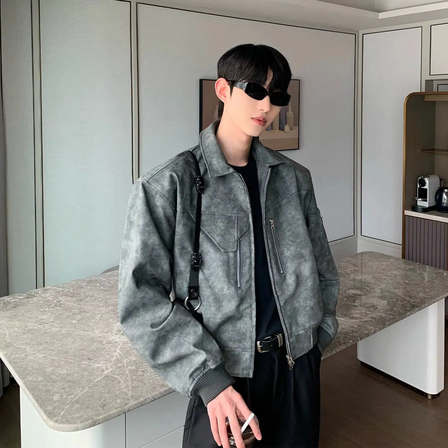 Cui Structured Shoulder PU Leather Jacket