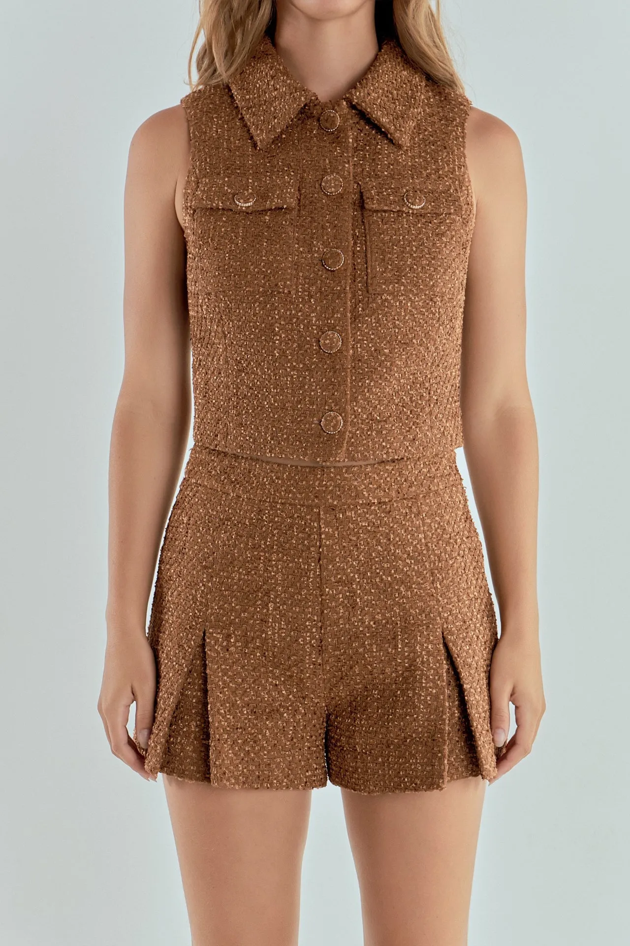 Endless Rose - Tweed Short Sleeveless Jacket