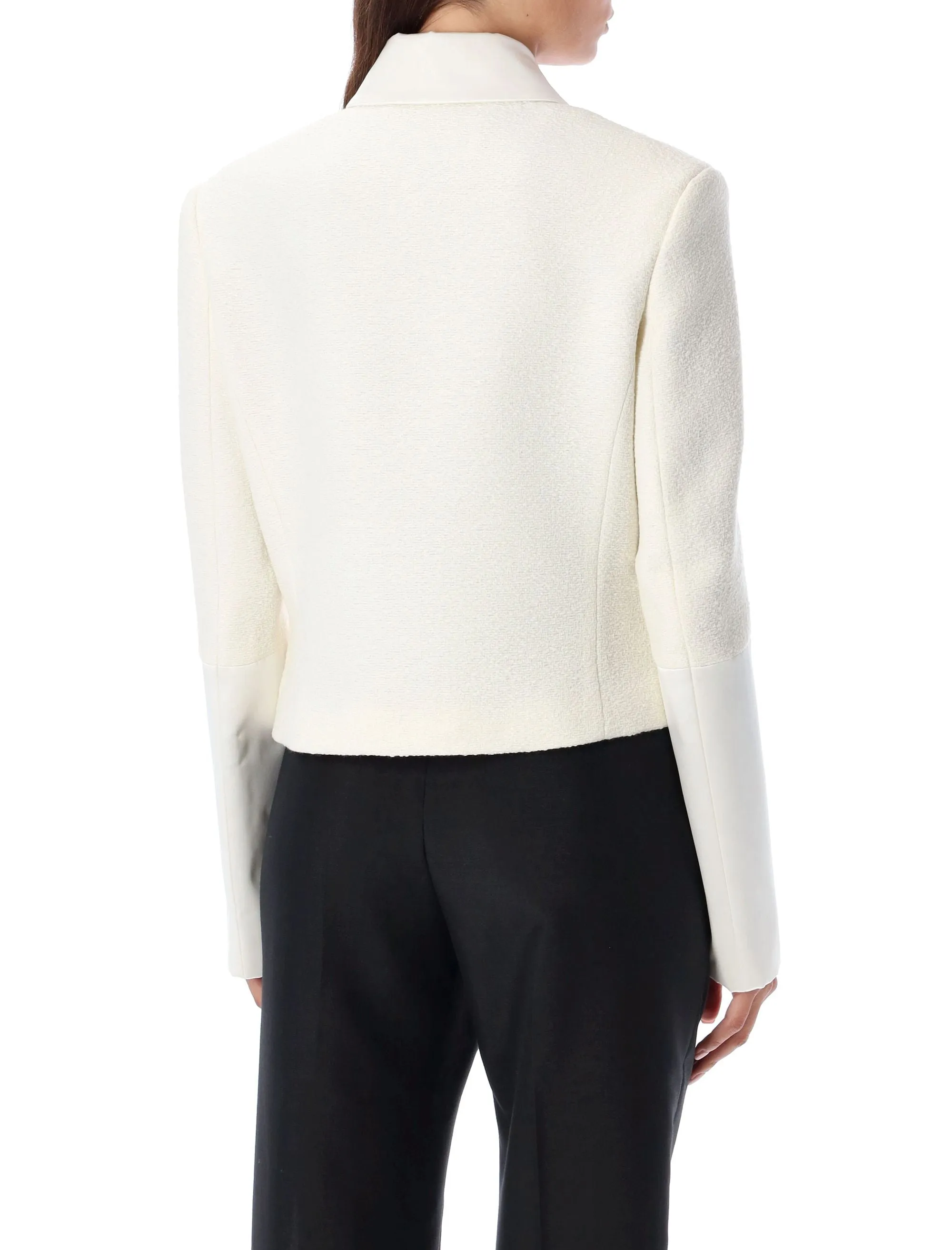Ferragamo Sophisticated White Cropped Jacket with Satin Inserts for Women