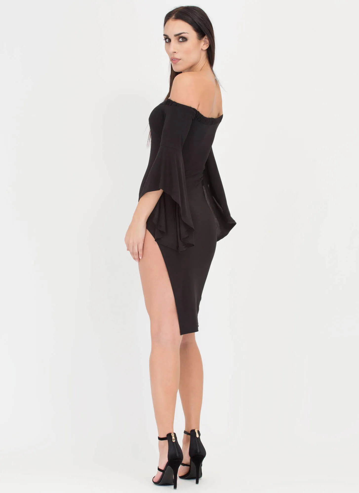 Flying Off-Shoulder Flutter Sleeve Dress