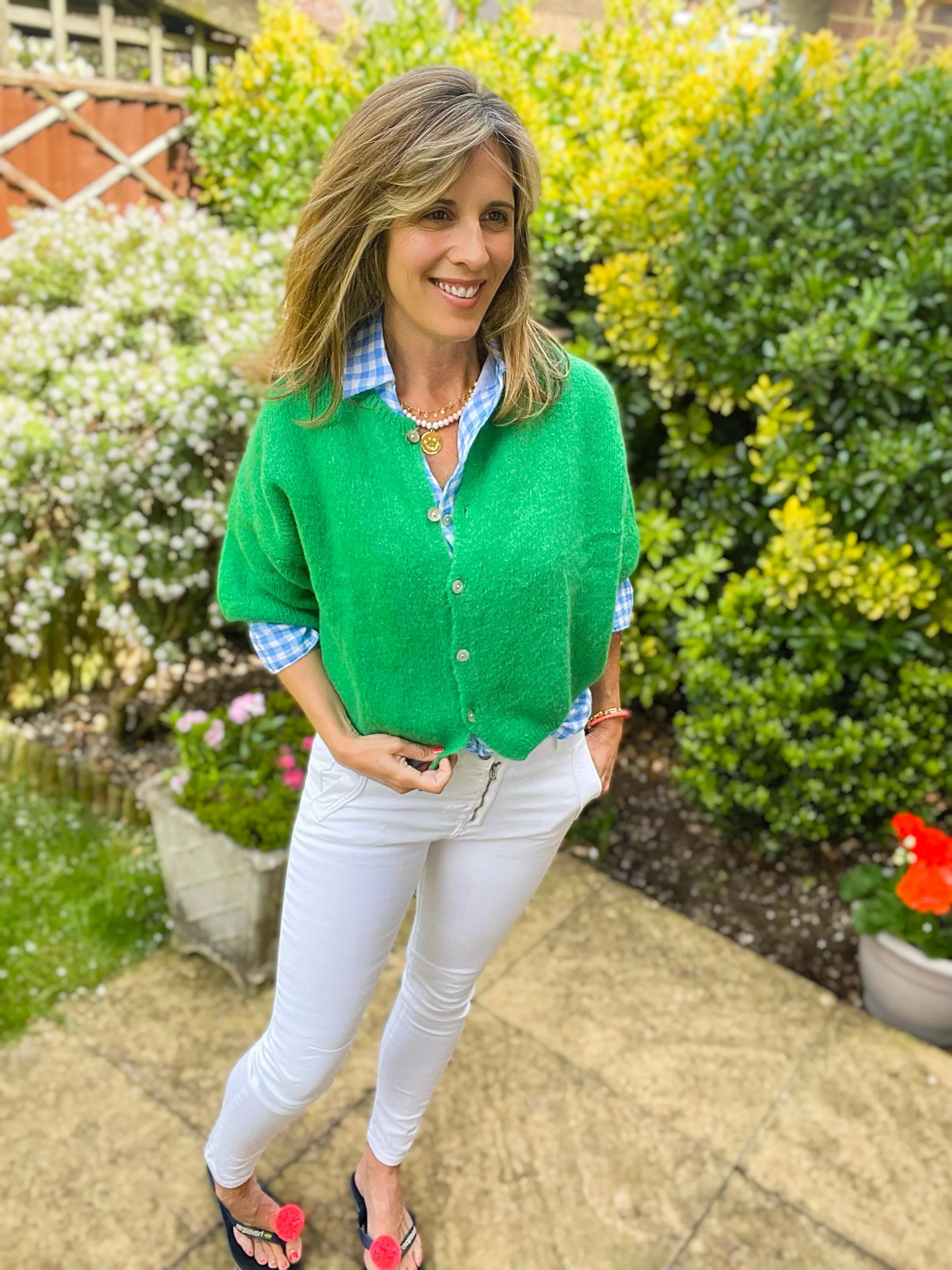 Green Cropped Sleeve Cardi
