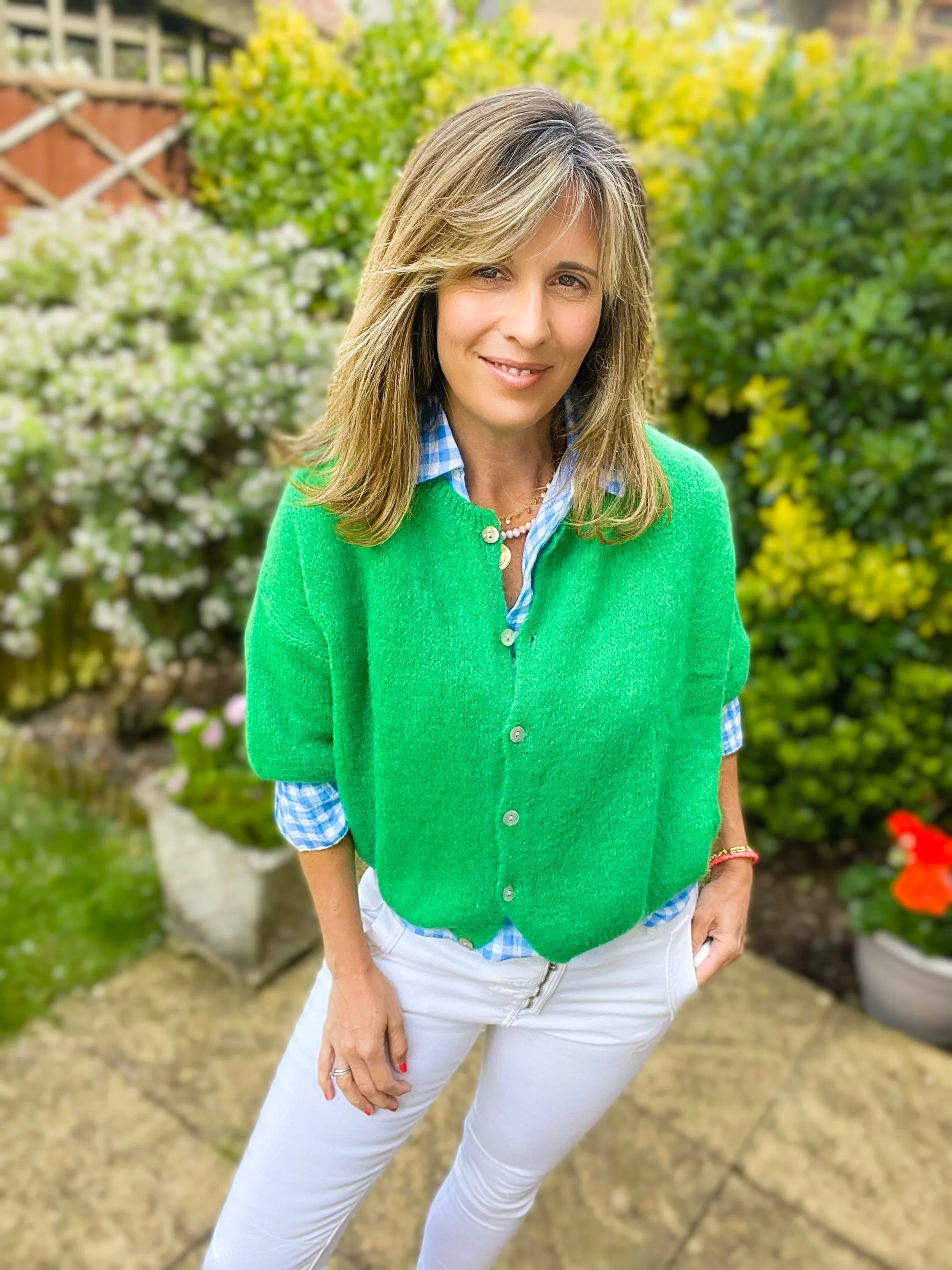 Green Cropped Sleeve Cardi