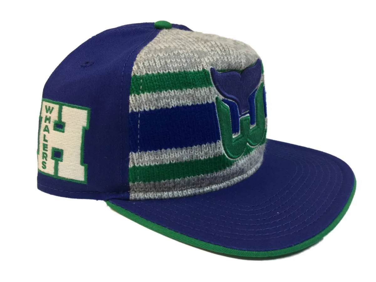 Hartford Whalers Fanatics Blue "Dispatch" Knit Adj. Snapback Flat Bill Hat Cap