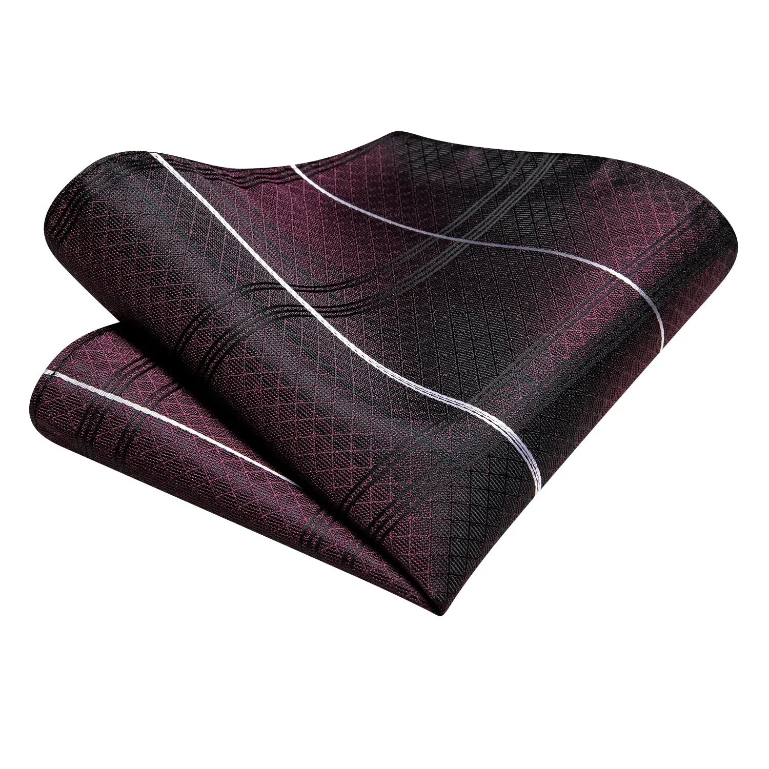 Hi-Tie Burgundy Red White Strip Silk Tie Pocket Square Cufflinks Set