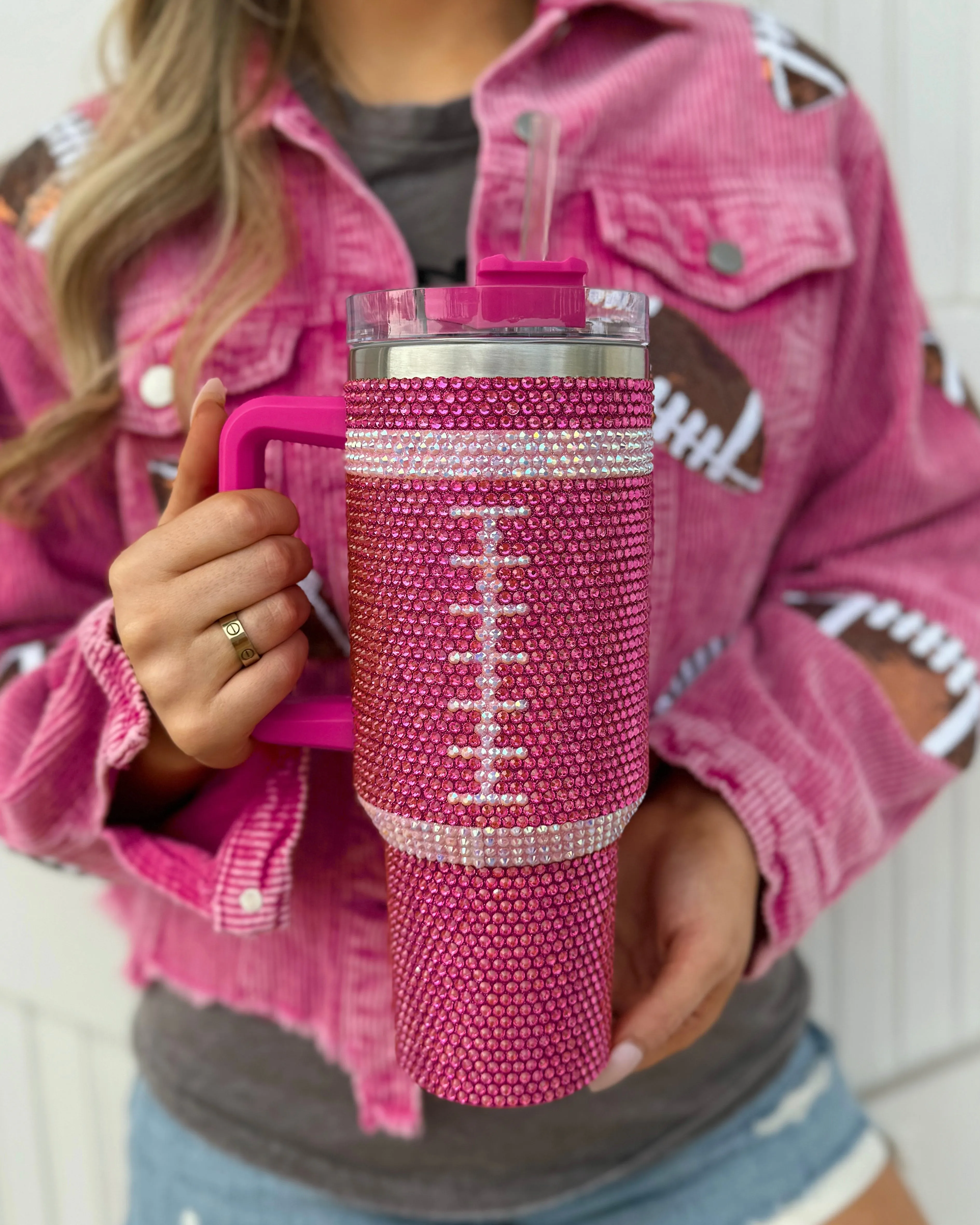Hot Pink Corduroy Sequin FOOTBALL Jacket
