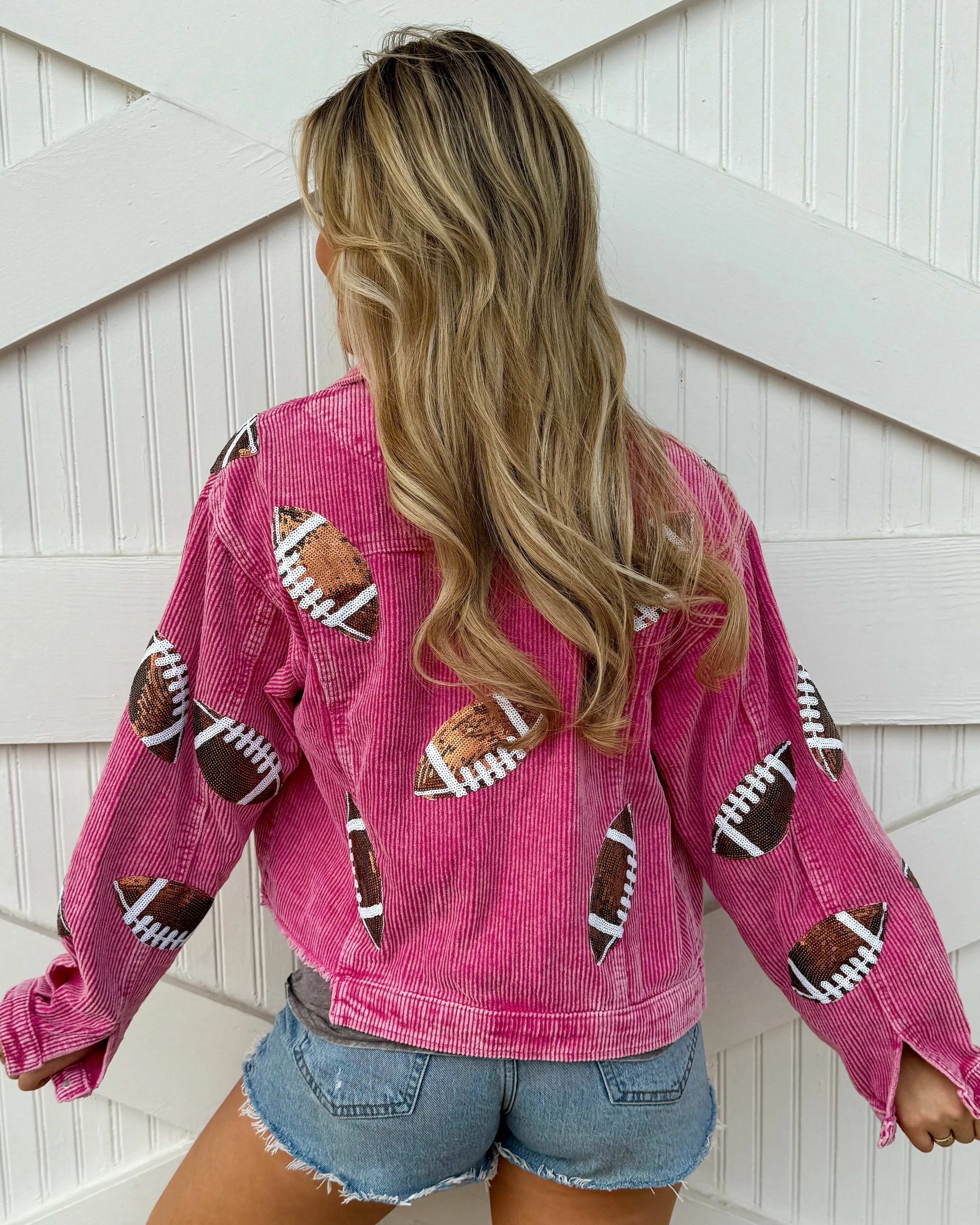 Hot Pink Corduroy Sequin FOOTBALL Jacket
