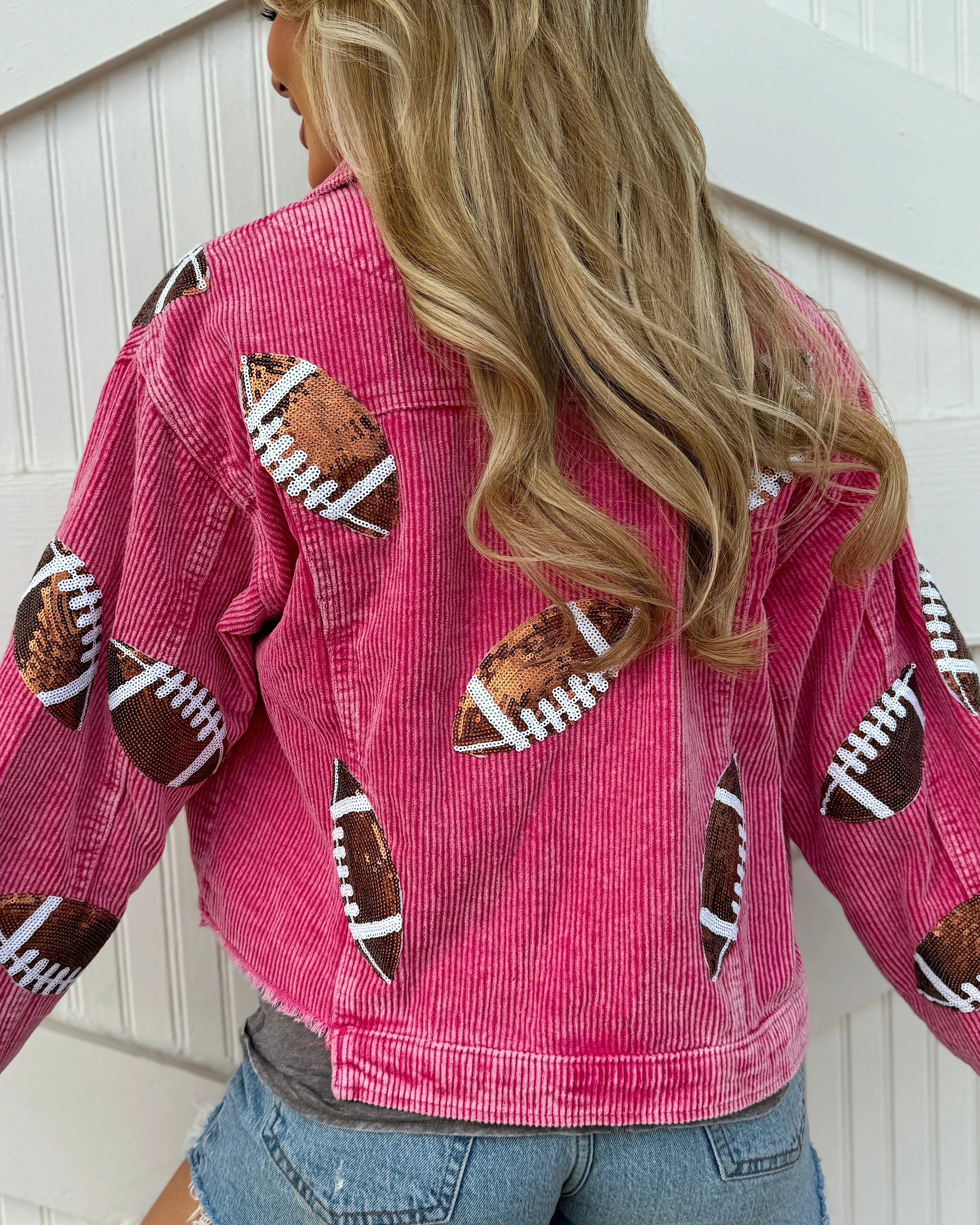 Hot Pink Corduroy Sequin FOOTBALL Jacket