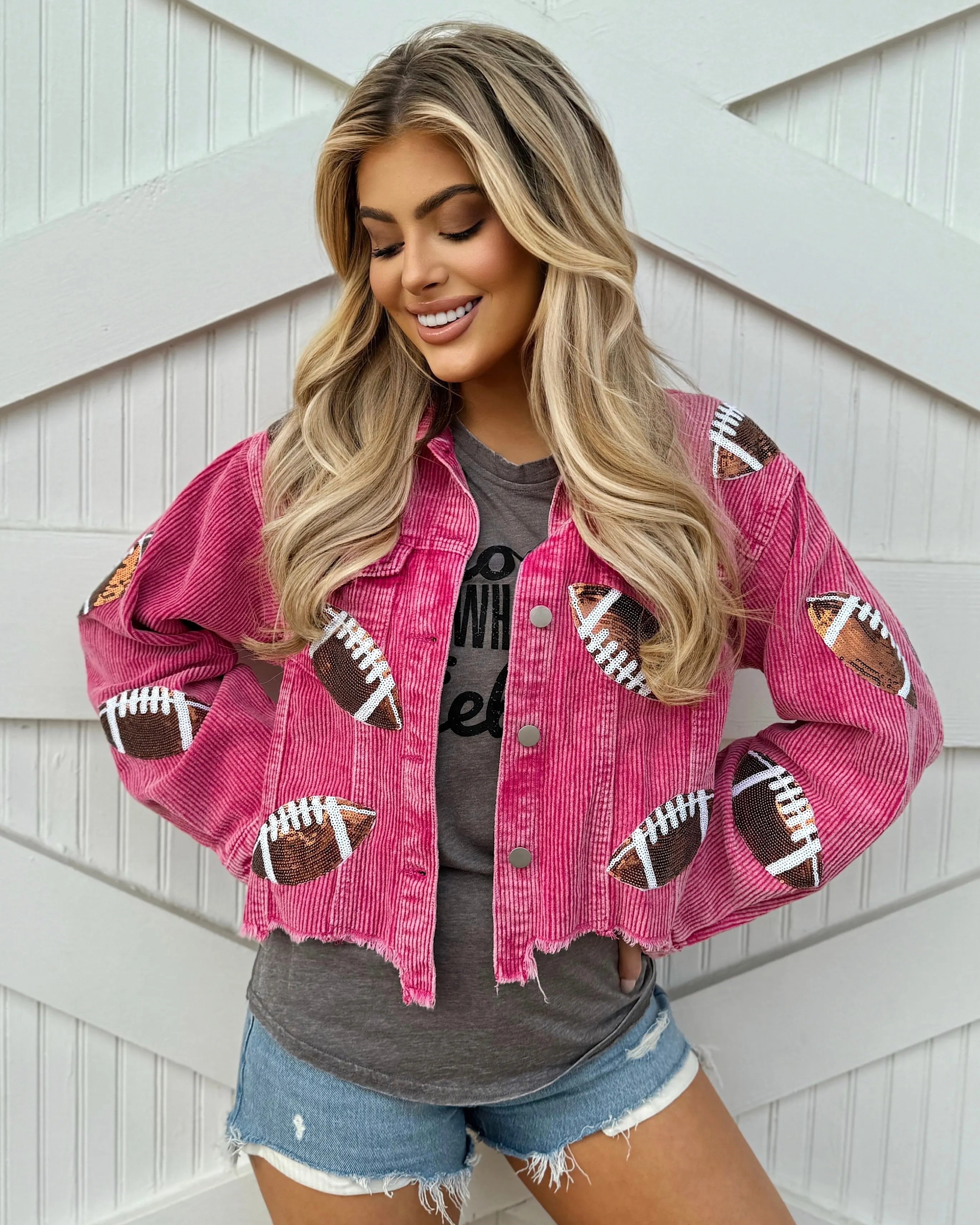 Hot Pink Corduroy Sequin FOOTBALL Jacket