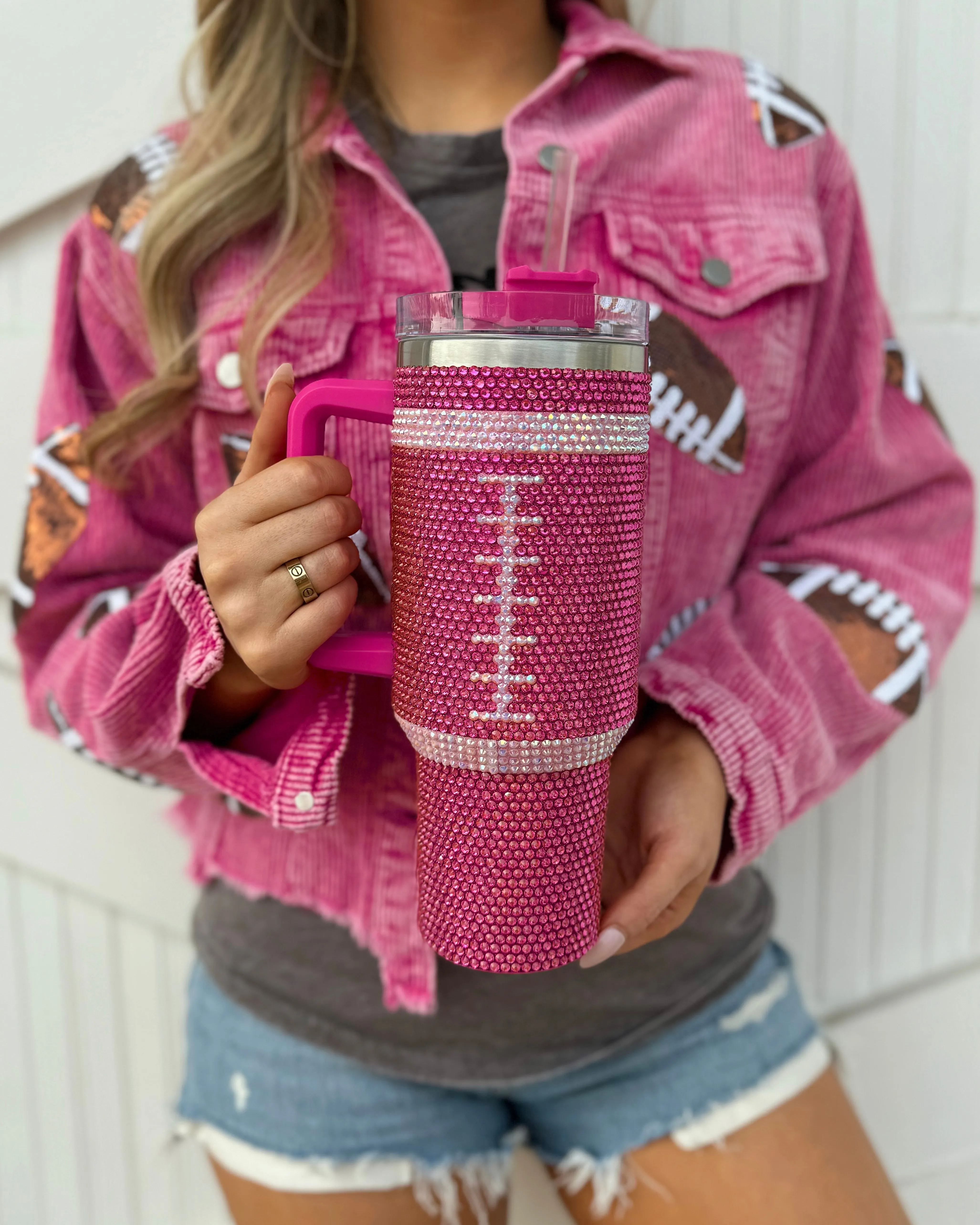 Hot Pink Corduroy Sequin FOOTBALL Jacket