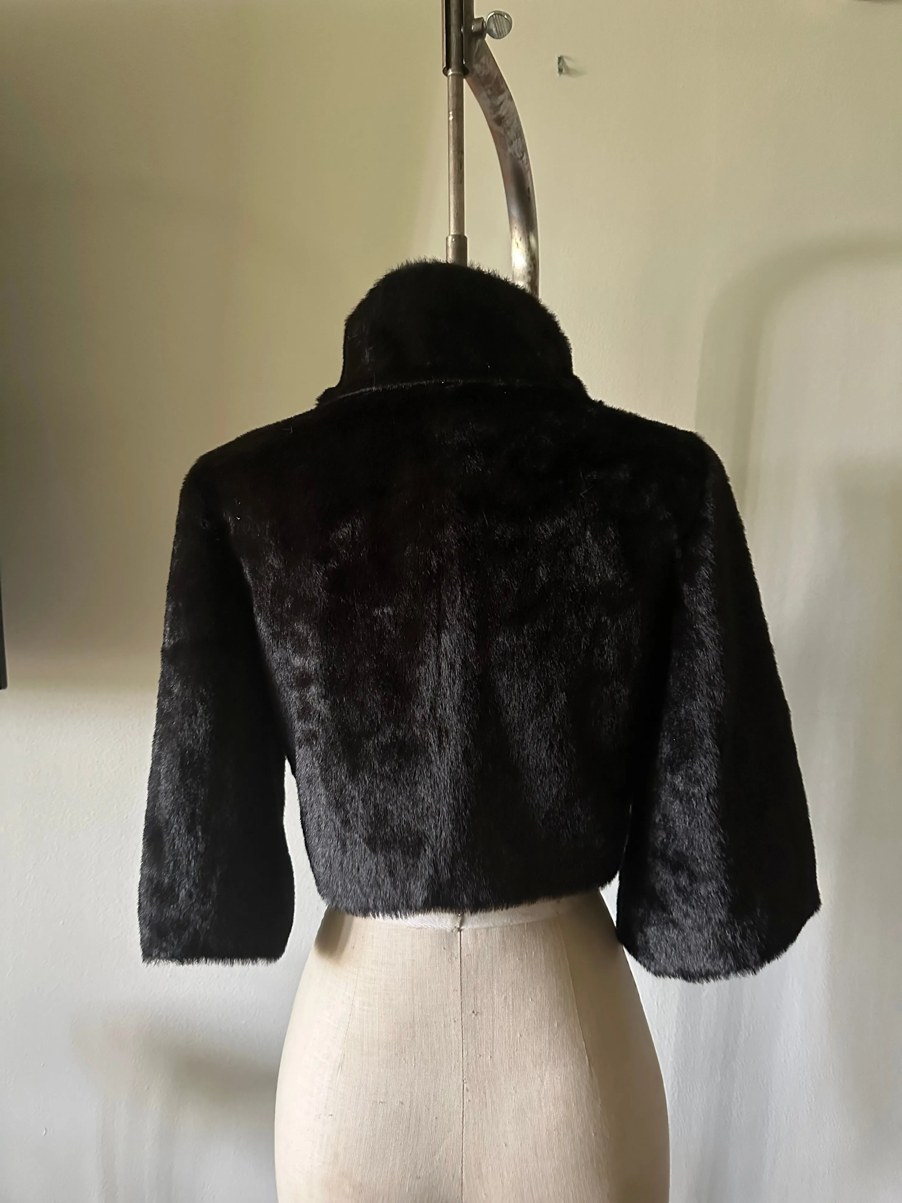 Ladies Black Faux Fur Cropped Jacket
