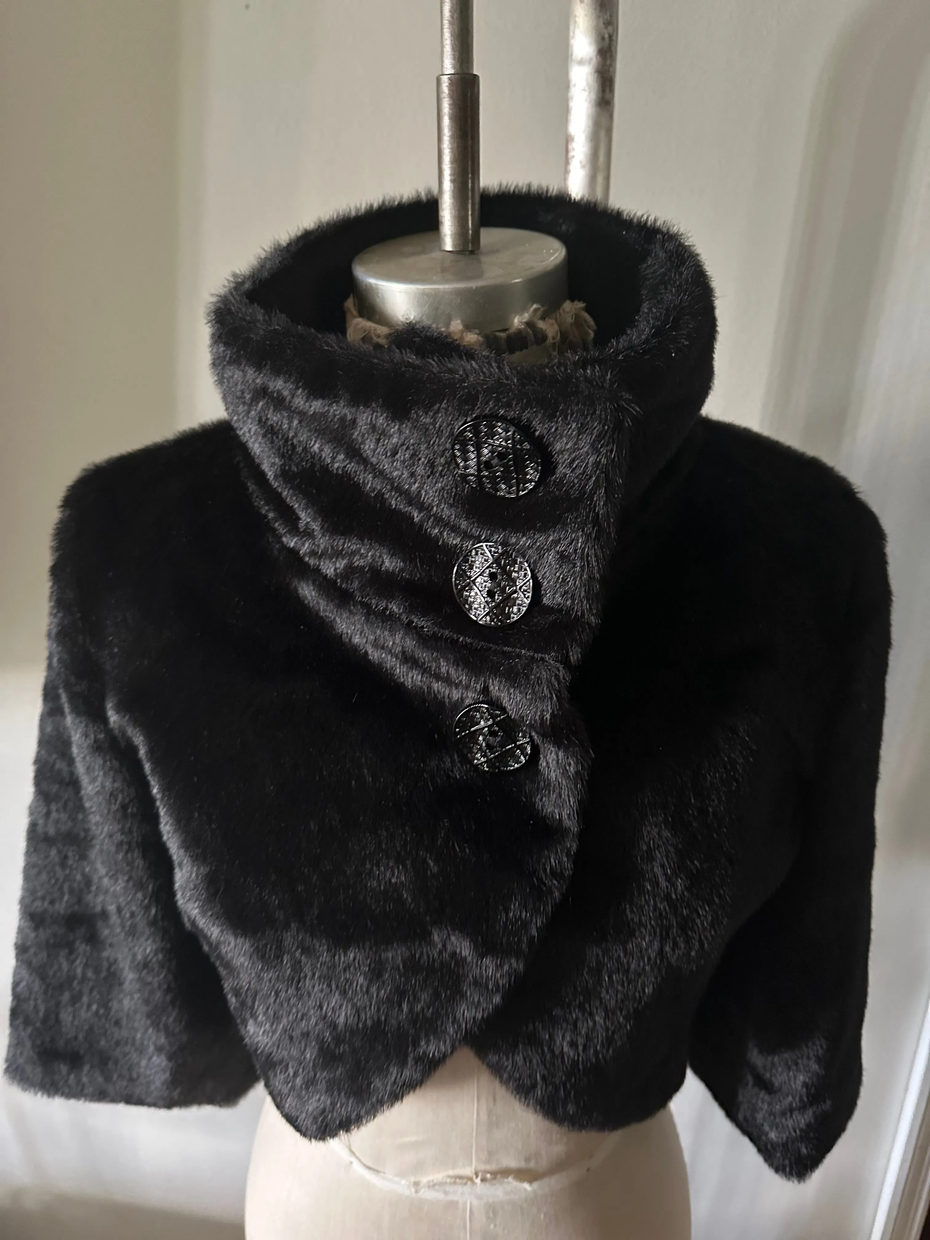 Ladies Black Faux Fur Cropped Jacket