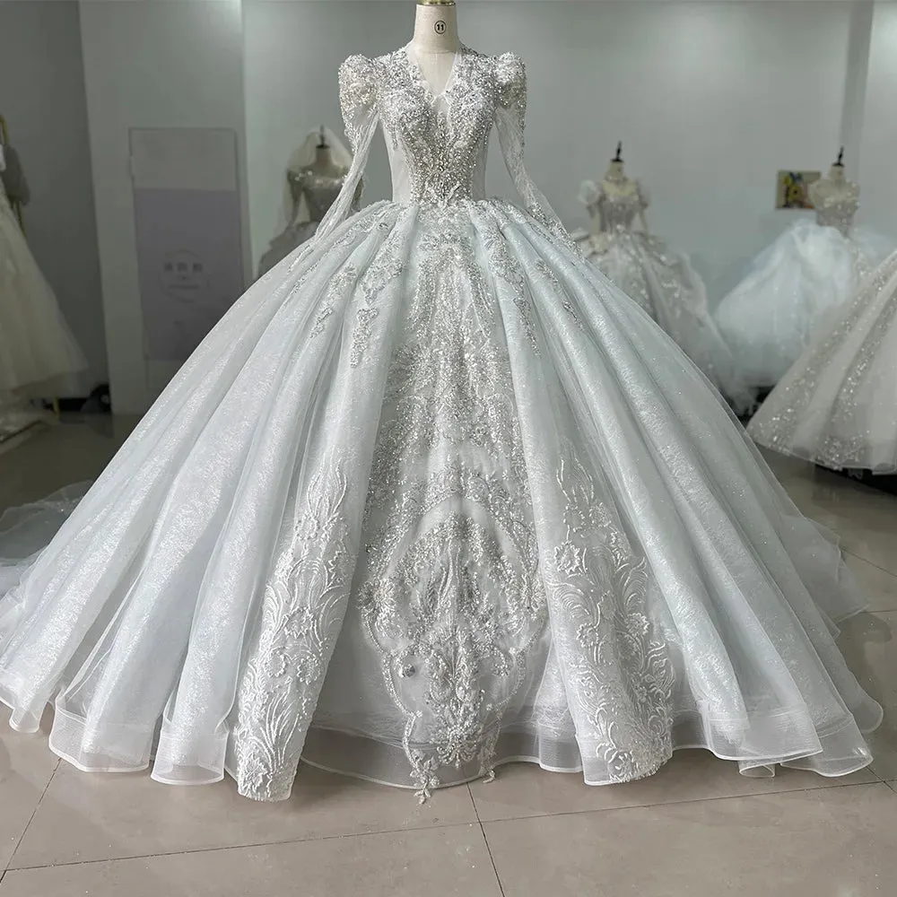 Luxury Wedding  Ball Gown Organza Chapel Train Backless Beading vestidos de novia