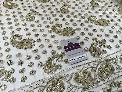 Metallic Embroided and Stone work lace mesh Dress Net Fabric 46" Wide M625