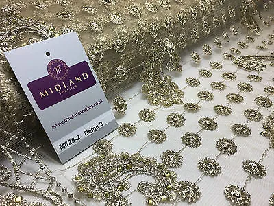 Metallic Embroided and Stone work lace mesh Dress Net Fabric 46" Wide M625