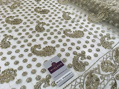 Metallic Embroided and Stone work lace mesh Dress Net Fabric 46" Wide M625