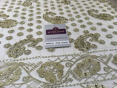 Metallic Embroided and Stone work lace mesh Dress Net Fabric 46" Wide M625