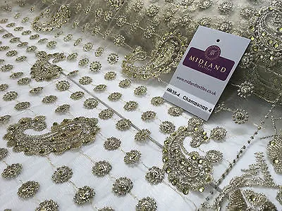 Metallic Embroided and Stone work lace mesh Dress Net Fabric 46" Wide M625