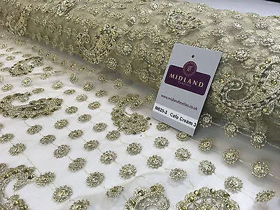 Metallic Embroided and Stone work lace mesh Dress Net Fabric 46" Wide M625