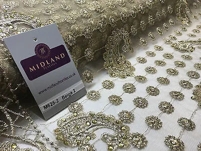 Metallic Embroided and Stone work lace mesh Dress Net Fabric 46" Wide M625