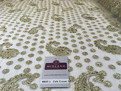 Metallic Embroided and Stone work lace mesh Dress Net Fabric 46" Wide M625