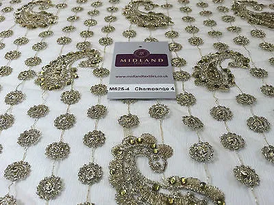 Metallic Embroided and Stone work lace mesh Dress Net Fabric 46" Wide M625